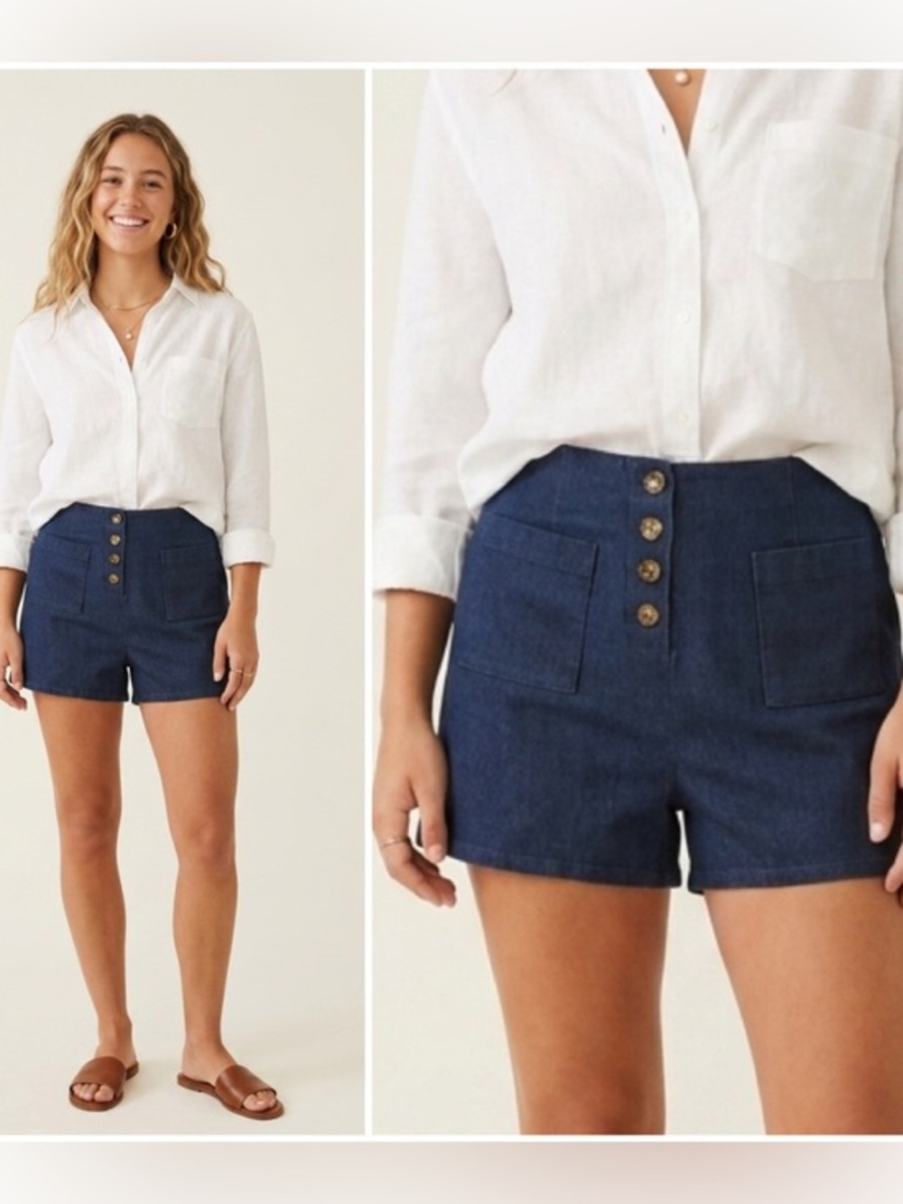 Privacy Please Arlo High Waist Denim Shorts in Dark Indigo XL Sailor Pinup